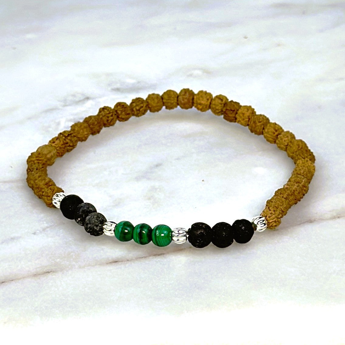 Malachite Prowess Rudraksha Bracelet