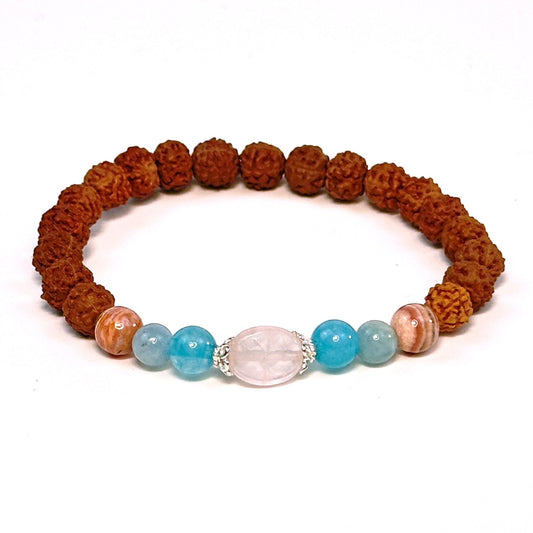 Rose Quartz Aquamarine Oasis Rudraksha Bracelet