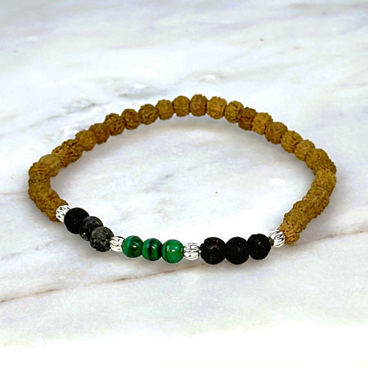 Malachite Prowess Rudraksha Bracelet