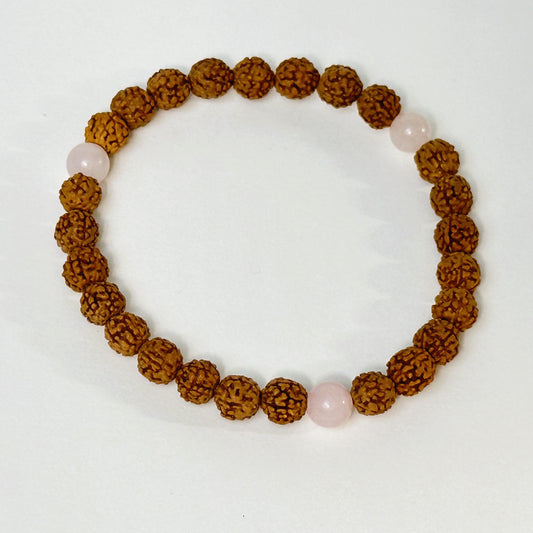 Rose Quartz Trio Rudraksha Bracelet