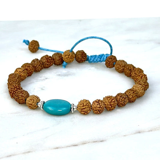 Turquoise Eclipse Rudraksha Bracelet - Corded